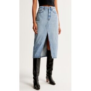 ABERCROMBIE & FITCH High Rise Denim Midi Skirt Light Wash Women‎ Size 28 Slit